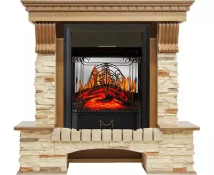 Каминокомплект Pierre Luxe - Дуб / Сланец с очагом Majestic FX M Black