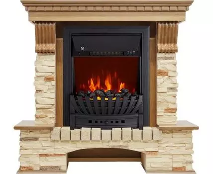 Каминокомплект Pierre Luxe - Дуб / Сланец с очагом Aspen Black