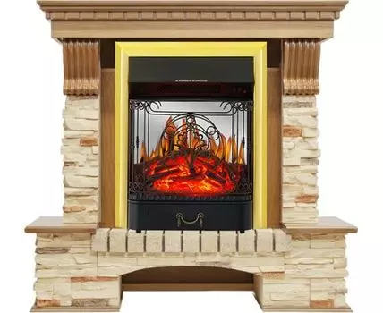 Каминокомплект Pierre Luxe - Дуб / Сланец с очагом Majestic FX M Brass