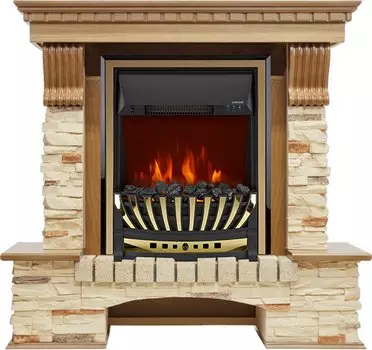 Каминокомплект Pierre Luxe - Дуб / Сланец с очагом Aspen Gold