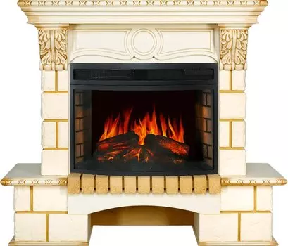 Каминокомплект Pierre Luxe - Шампань / Слоновая кость с патиной с очагом Dioramic 25 LED FX