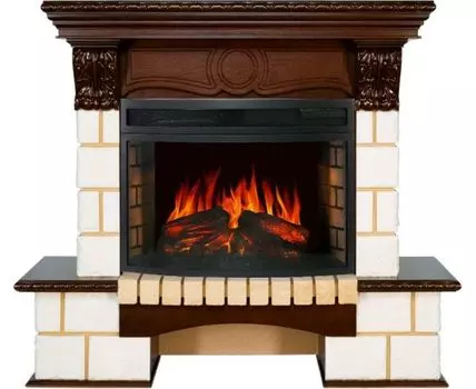 Каминокомплект Pierre Luxe - Шампань / Темный дуб с очагом Dioramic 25 LED FX