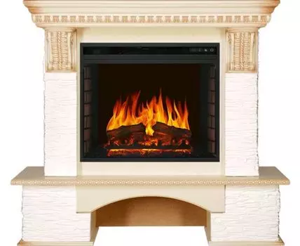 Каминокомплект Pierre Luxe - Сланец белый / Слоновая кость с патиной с очагом Vision 23 EF LED FX