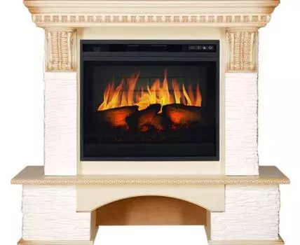 Каминокомплект Pierre Luxe - Сланец белый / Слоновая кость с патиной с очагом Vision 23 EF LED 3D FX