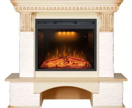 Каминокомплект Pierre Luxe - Сланец белый / Слоновая кость с патиной с очагом Emerald 23