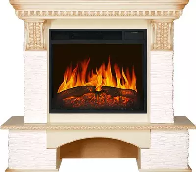 Каминокомплект Pierre Luxe - Сланец белый / Слоновая кость с патиной с очагом Vision 23 LED FX