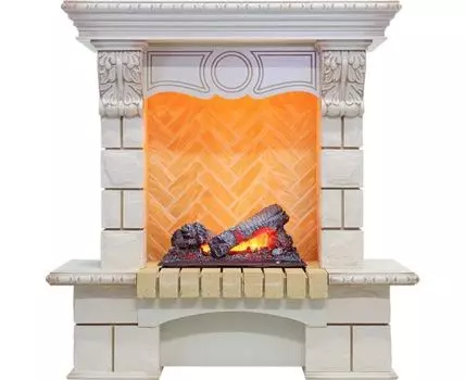 Каминокомплект Pierre Luxe - Слоновая кость / Шампань (Высота 975мм) с очагом Cassette 400 NH