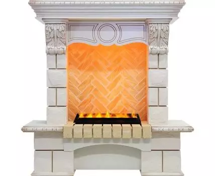 Каминокомплект Pierre Luxe - Слоновая кость / Шампань (Высота 975мм) с очагом Cassette 400 LNH-INT PS (без дров)