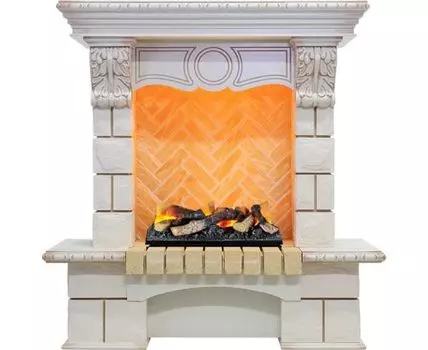 Каминокомплект Pierre Luxe - Слоновая кость / Шампань (Высота 975мм) с очагом Cassette 400 LNH-INT (с дровами)