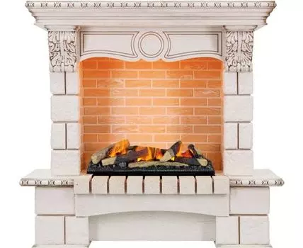 Каминокомплект Pierre Luxe - Слоновая кость / Шампань (Высота 1035мм) с очагом Cassette 600 LNH-INT (с дровами)