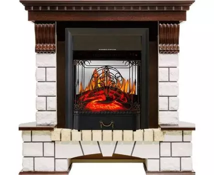 Каминокомплект Pierre Luxe - Темный дуб / Белый с очагом Majestic FX M Black