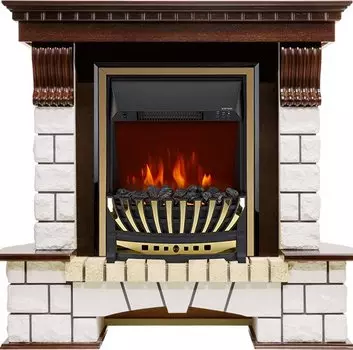 Каминокомплект Pierre Luxe - Темный дуб / Белый с очагом Aspen Gold