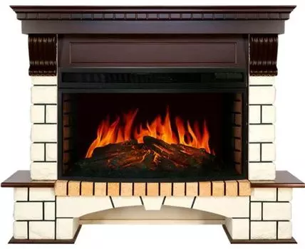 Каминокомплект Pierre Luxe - Темный дуб / Белый (Ширина 1380мм) с очагом Dioramic 33W LED FX