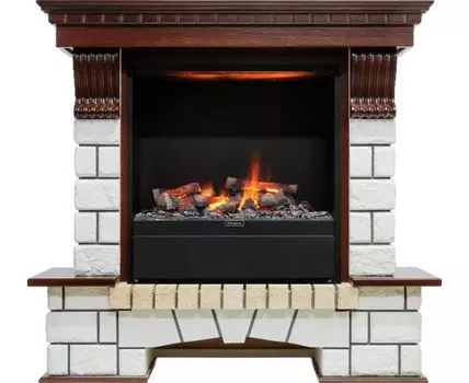 Каминокомплект Pierre Luxe - Темный дуб / Белый (Высота 1040мм) с очагом Albany