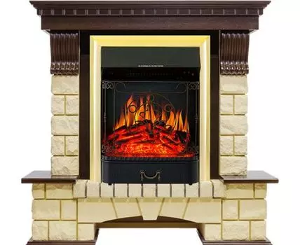 Каминокомплект Pierre Luxe - Темный дуб / Шампань с очагом Majestic FX Brass