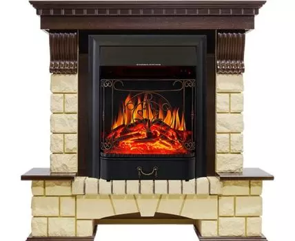 Каминокомплект Pierre Luxe - Темный дуб / Шампань с очагом Majestic FX Black