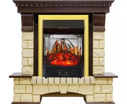 Каминокомплект Pierre Luxe - Темный дуб / Шампань с очагом Majestic FX M Brass