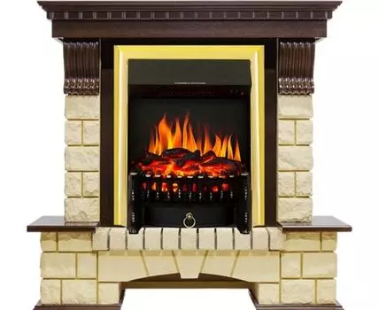 Каминокомплект Pierre Luxe - Темный дуб / Шампань с очагом Fobos FX Brass