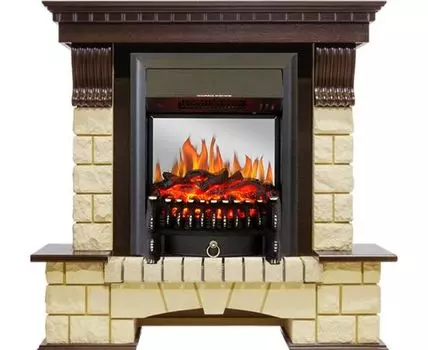 Каминокомплект Pierre Luxe - Темный дуб / Шампань с очагом Fobos FX M Black