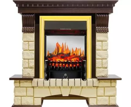 Каминокомплект Pierre Luxe - Темный дуб / Шампань с очагом Fobos FX M Brass