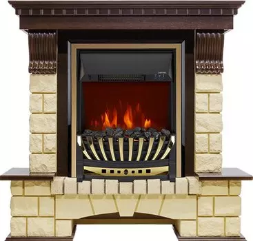 Каминокомплект Pierre Luxe - Темный дуб / Шампань с очагом Aspen Gold