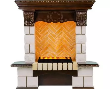 Каминокомплект Pierre Luxe - Темный дуб / Шампань (Высота 975мм) с очагом Cassette 400 LNH-INT PS (без дров)