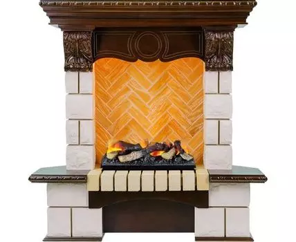 Каминокомплект Pierre Luxe - Темный дуб / Шампань (Высота 975мм) с очагом Cassette 400 LNH-INT (с дровами)