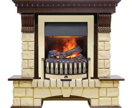 Каминокомплект Pierre Luxe - Темный дуб / Шампань (Высота 1050мм) с очагом Danville Brass FB2