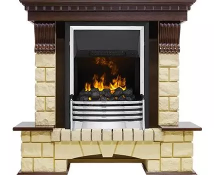 Каминокомплект Pierre Luxe - Темный дуб / Шампань (Высота 1050мм) с очагом Flagstaff