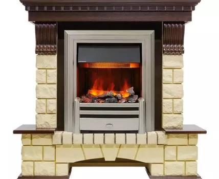 Каминокомплект Pierre Luxe - Темный дуб / Шампань (Высота 1050мм) с очагом Chesford