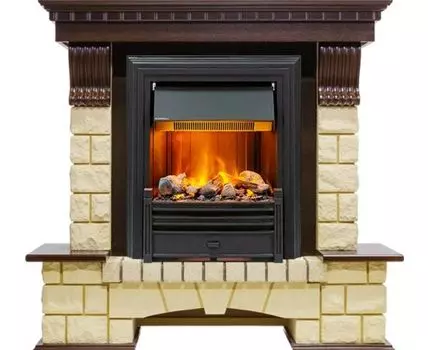 Каминокомплект Pierre Luxe - Темный дуб / Шампань (Высота 1050мм) с очагом Brookline Black