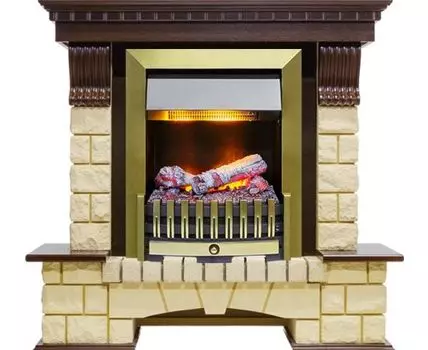 Каминокомплект Pierre Luxe - Темный дуб / Шампань (Высота 1050мм) с очагом Danville Antique Brass FB2