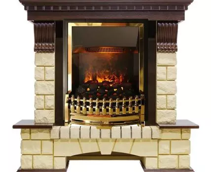 Каминокомплект Pierre Luxe - Темный дуб / Шампань (Высота 1050мм) с очагом Atherton