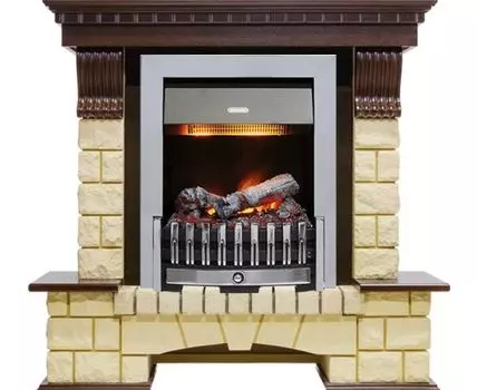 Каминокомплект Pierre Luxe - Темный дуб / Шампань (Высота 1050мм) с очагом Danville Chrome FB2