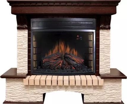 Каминокомплект Pierre Luxe - Темный дуб / Сланец бежевый с очагом Dioramic 28 LED FX
