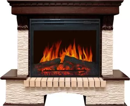 Каминокомплект Pierre Luxe - Темный дуб / Сланец бежевый с очагом Jupiter FX New