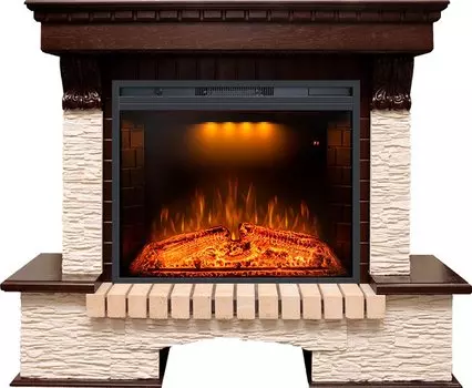 Каминокомплект Pierre Luxe - Темный дуб / Сланец бежевый с очагом Emerald 28