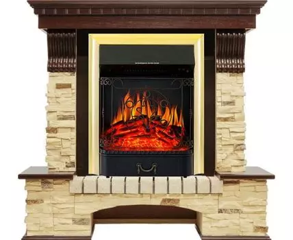 Каминокомплект Pierre Luxe - Темный дуб / Сланец с очагом Majestic FX Brass