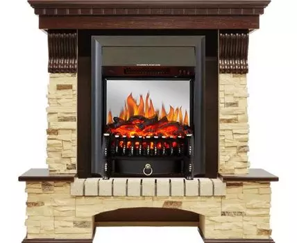 Каминокомплект Pierre Luxe - Темный дуб / Сланец с очагом Fobos FX M Black