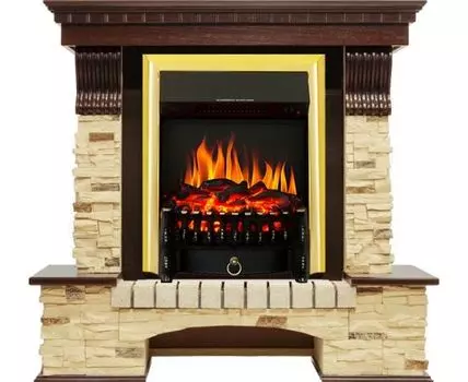 Каминокомплект Pierre Luxe - Темный дуб / Сланец с очагом Fobos FX Brass