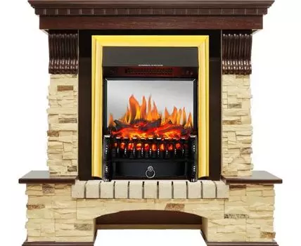 Каминокомплект Pierre Luxe - Темный дуб / Сланец с очагом Fobos FX M Brass