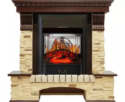 Каминокомплект Pierre Luxe - Темный дуб / Сланец с очагом Majestic FX M Black
