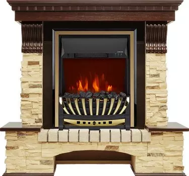 Каминокомплект Pierre Luxe - Темный дуб / Сланец с очагом Aspen Gold