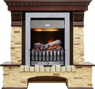 Каминокомплект Pierre Luxe - Темный дуб / Сланец (Высота 1005мм) с очагом Danville Chrome FB2