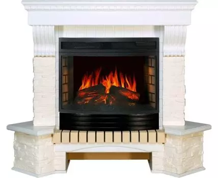 Каминокомплект Pierre Luxe угловой - Белый / Сланец белый с очагом Dioramic 25 LED FX