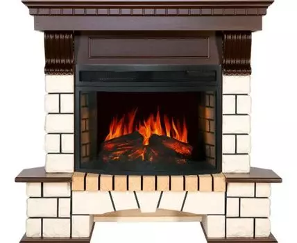 Каминокомплект Pierre Luxe угловой - Белый / Темный дуб с очагом Dioramic 25 LED FX