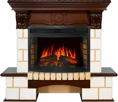 Каминокомплект Pierre Luxe угловой - Шампань / Темный дуб с очагом Dioramic 25 LED FX