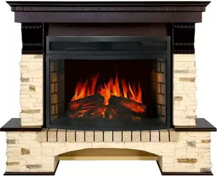 Каминокомплект Pierre Luxe угловой - Сланец / Темный дуб с очагом Dioramic 25 LED FX