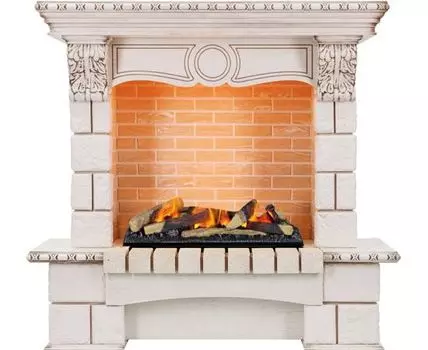 Каминокомплект Pierre Luxe угловой - Слоновая кость / Шампань с очагом Cassette 600 LNH-INT (с дровами)