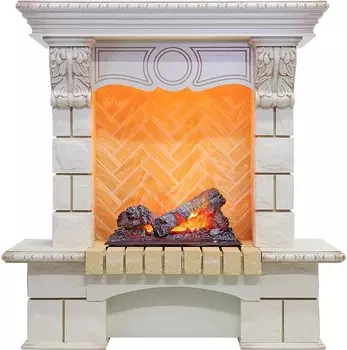 Каминокомплект Pierre Luxe угловой - Слоновая кость / Шампань (Высота 975мм) с очагом Cassette 400 NH